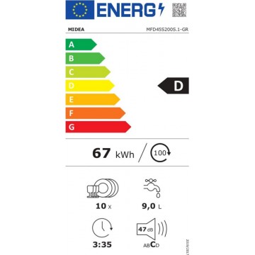 Midea MFD45S200S.1-GR Ελεύθερο Πλυντήριο Πιάτων 44.8cm για 10 Σερβίτσια Inox